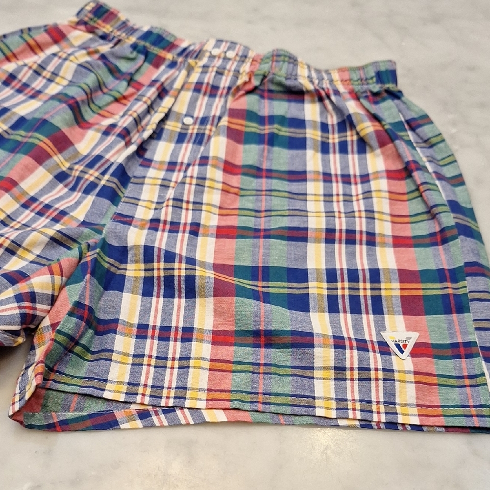 Vintage Varsity Spirit Multicolor Plaid Shorts Cheer Boxers Sz Lg Red Blue 90s
